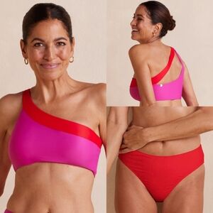 Summersalt Sidestroke Bikini Set Hibiscus Lava Size 12 One Sholder Mid Rise